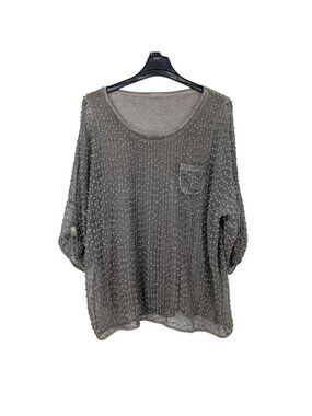 Twofer Crochet Sequin Textured Tunic Top Relaxed Lagenlook Artsy  Resort XLarge